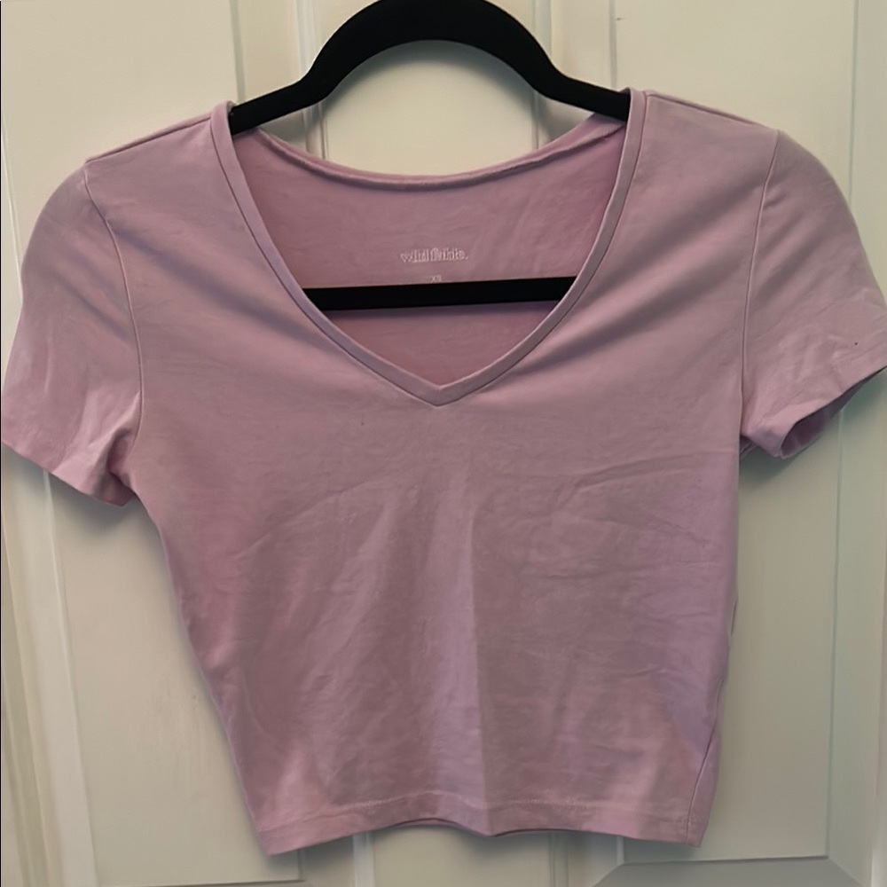 Pink V-Neck Cropped Baby Tee